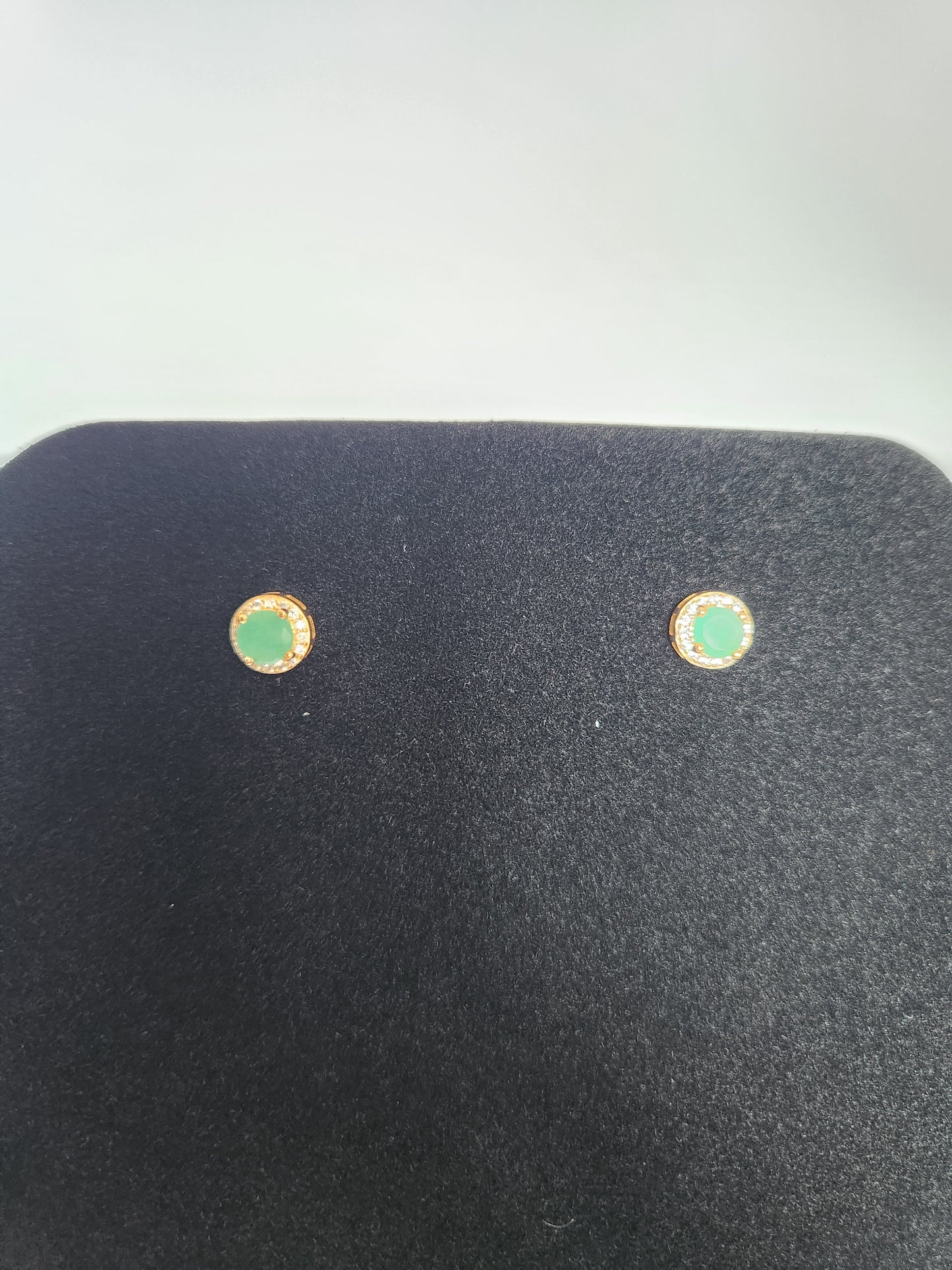 18K Gold Vermeil 1.30Gtw Natural Emerald & White Zircon Stud Earrings